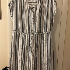 Time and Tru Navy and White Striped Drawstring Midi Dress